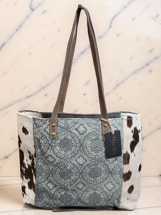 Myra Bag Handbags - Myra Bag Floral Chic Canvas Tote Teal Cow Print Western Boho